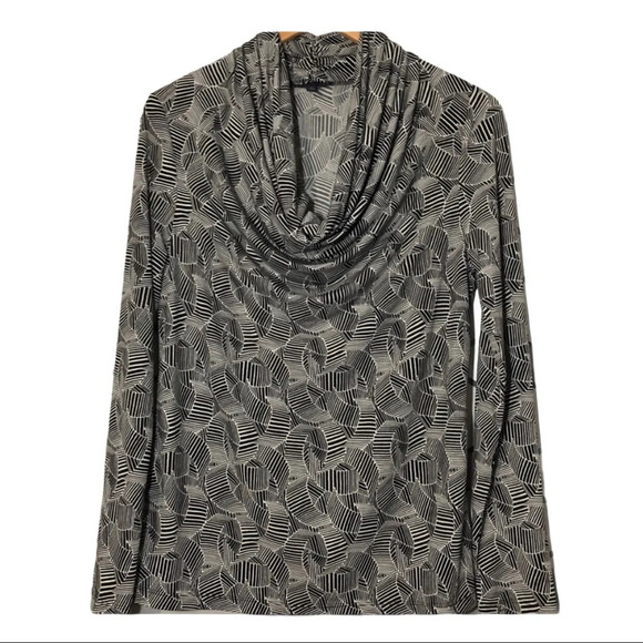 🛍️3/$40 Ann Klein Cowl Neck  Top Black White Long Sleeve Size Large - Picture 1 of 6
